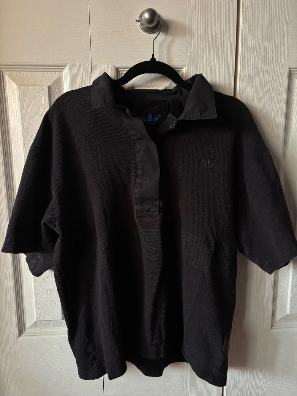 adidas Black Short-Sleeve Polo Rugby Shirt